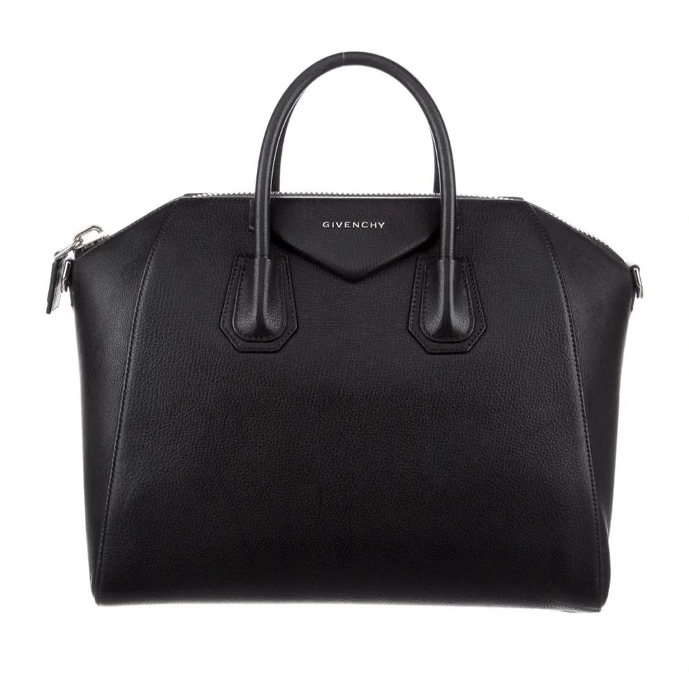 Givenchy Antigona medium black grained leather silver metal satchel purse bag - Picture 1 of 10